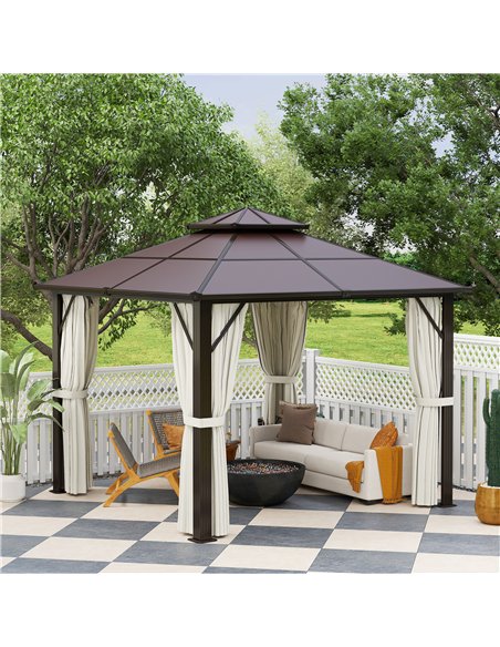 Outsunny 3 x 3(m) Hardtop Gazebo Canopy with UPF30+ Double Polycarbonate Roof, Aluminium Frame Garden Gazebo Permanent Pavilion  - pic 119566 | FastDaddyshop