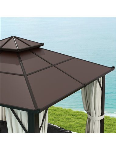 Outsunny 3 x 3(m) Hardtop Gazebo Canopy with UPF30+ Double Polycarbonate Roof, Aluminium Frame Garden Gazebo Permanent Pavilion 