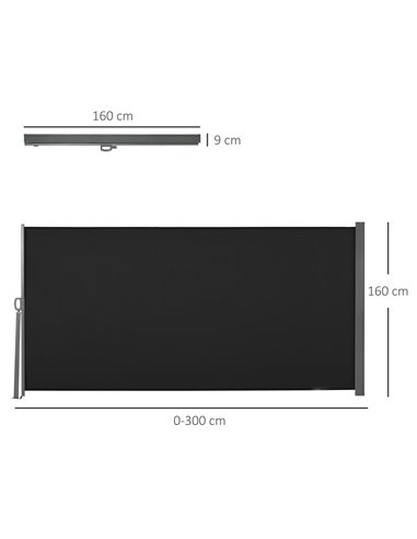 Outsunny Retractable Sun Side Awning Screen Fence Patio Garden Wall Balcony Screening Panel Outdoor Blind Privacy Divider (3x1.6