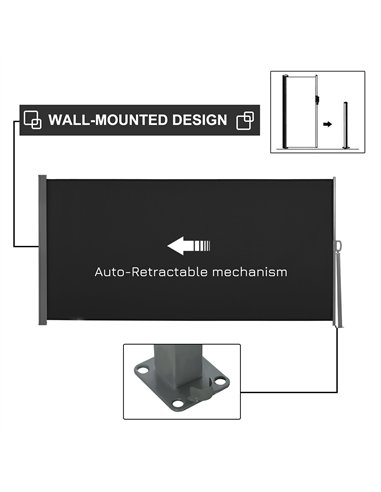 Outsunny Retractable Sun Side Awning Screen Fence Patio Garden Wall Balcony Screening Panel Outdoor Blind Privacy Divider (3x1.6