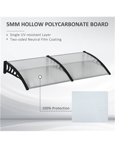 Outsunny Front Door Canopy, Outdoor Awning, 200 x 96cm Rain Shelter for Window, Porch and Front/Back Door, Clear