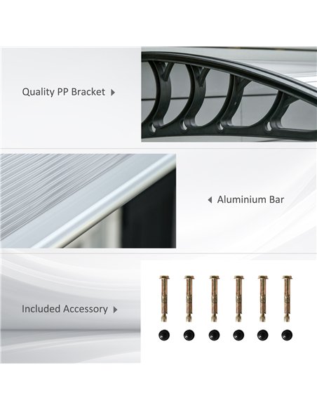 Outsunny Front Door Canopy, Outdoor Awning, 200 x 96cm Rain Shelter for Window, Porch and Front/Back Door, Clear - pic 119599 | FastDaddyshop