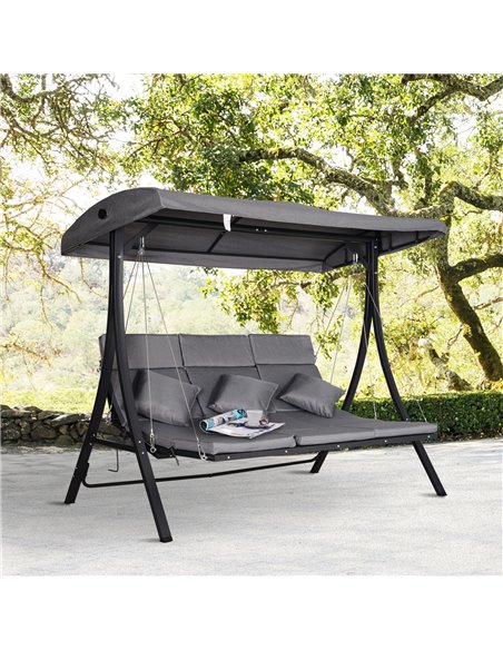 Outsunny Steel Pipe 3-Seater Outdoor Garden Recliner Swing Chair Grey - pic 11960 | FastDaddyshop