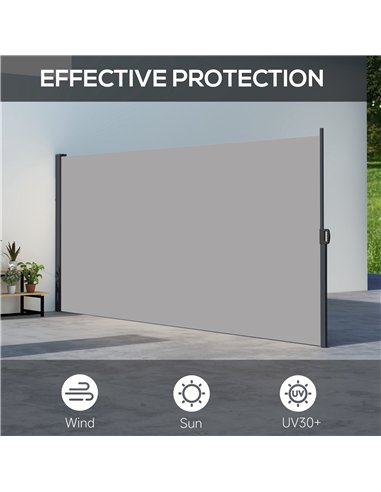Outsunny Retractable Side Awning, Outdoor Privacy Screen for Garden, Hot Tub, Balcony, Terrace, Pool, 400 x 180cm, Light Grey