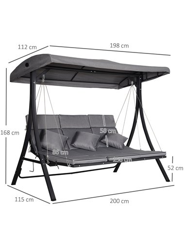 Outsunny Steel Pipe 3-Seater Outdoor Garden Recliner Swing Chair Grey