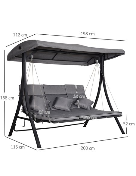 Outsunny Steel Pipe 3-Seater Outdoor Garden Recliner Swing Chair Grey - pic 11961 | FastDaddyshop