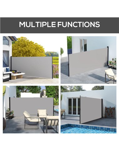 Outsunny Retractable Side Awning, Outdoor Privacy Screen for Garden, Hot Tub, Balcony, Terrace, Pool, 400 x 180cm, Light Grey