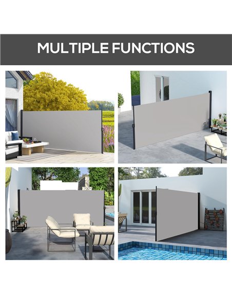 Outsunny Retractable Side Awning, Outdoor Privacy Screen for Garden, Hot Tub, Balcony, Terrace, Pool, 400 x 180cm, Light Grey - pic 119610 | FastDaddyshop