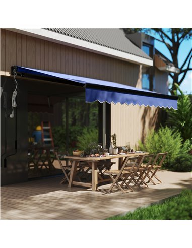 Outsunny 3 x 2.5m Electric Awning with LED Light and Remote Controller, Aluminium Frame DIY Retractable Awning, UV50+ Sun Shade 