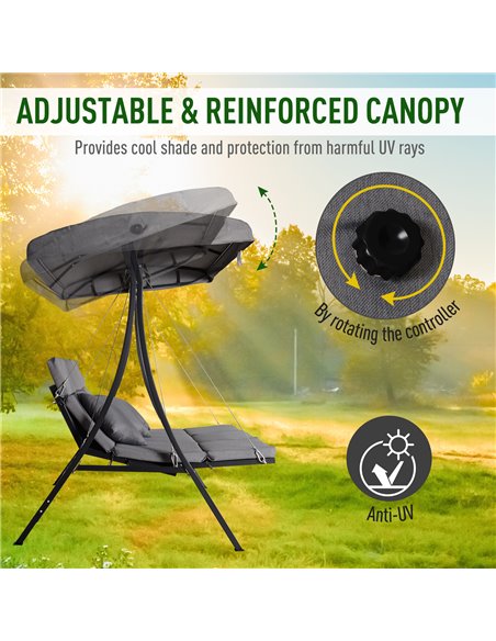 Outsunny Steel Pipe 3-Seater Outdoor Garden Recliner Swing Chair Grey - pic 11962 | FastDaddyshop