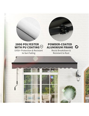 Outsunny 2.5 x 2m Electric Awning with LED Light and Remote Controller, Aluminium Frame DIY Retractable Awning, UV50+ Sun Shade 