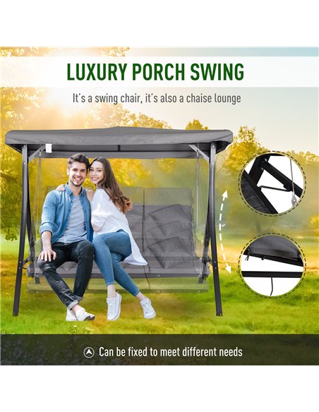 Outsunny Steel Pipe 3-Seater Outdoor Garden Recliner Swing Chair Grey - pic 11963 | FastDaddyshop