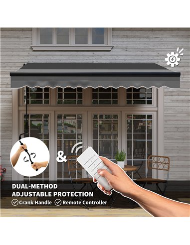Outsunny 3 x 2.5m Electric Awning with LED Light and Remote Controller, Aluminium Frame DIY Retractable Awning, UV50+ Sun Shade 
