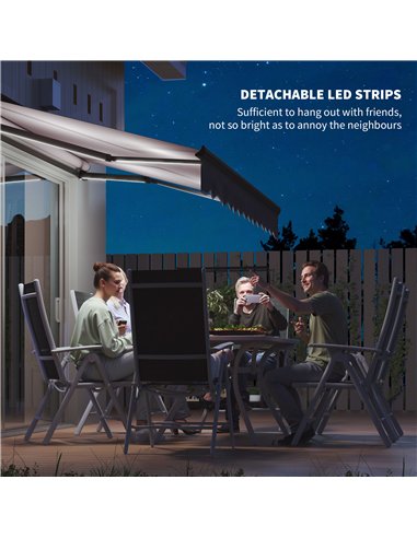 Outsunny 3 x 2.5m Electric Awning with LED Light and Remote Controller, Aluminium Frame DIY Retractable Awning, UV50+ Sun Shade 