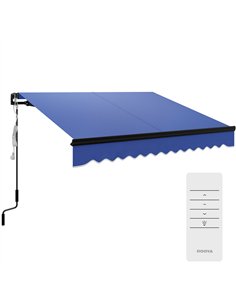 Outsunny 2.5 x 2m Electric Awning with LED Light and Remote Controller, Aluminium Frame DIY Retractable Awning, UV50+ Sun Shade 