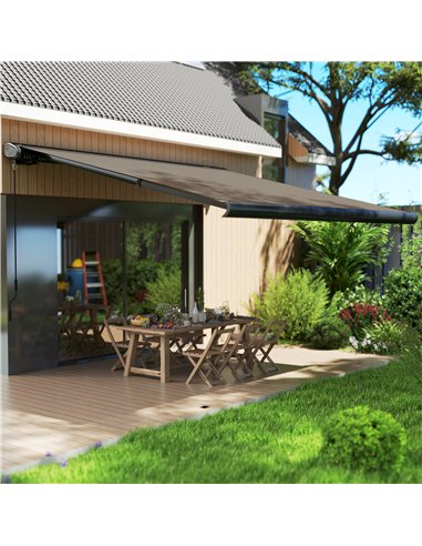 Outsunny 3.5 x 3 m Electric Awning with Remote Controller, Aluminium Frame DIY Retractable Awning, UV50+ Sun Shade Canopy for Ga