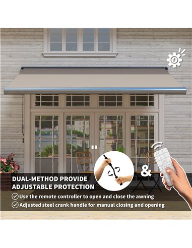 Outsunny 3.5 x 3 m Electric Awning with Remote Controller, Aluminium Frame DIY Retractable Awning, UV50+ Sun Shade Canopy for Ga