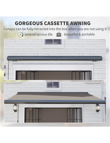 Outsunny 3.5 x 3 m Electric Awning with Remote Controller, Aluminium Frame DIY Retractable Awning, UV50+ Sun Shade Canopy for Ga