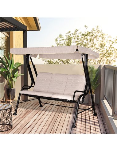 Outsunny 3 Seater Outdoor Garden Swing Chairs Thick Padded Seat Hammock Canopy Porch Patio Bench Bed - Beige