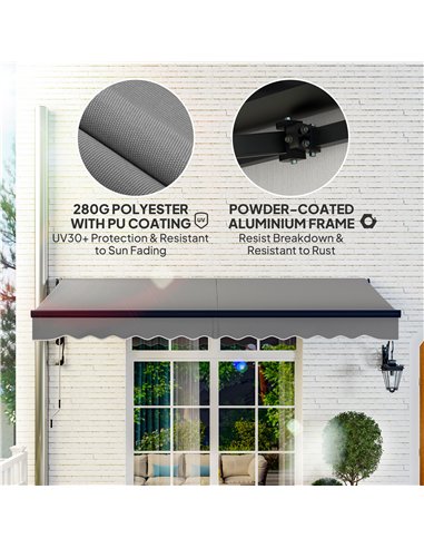 Outsunny 3.5 x 3(m) Electric Awning with Remote Controller, Aluminium Frame DIY Retractable Awning, UV30+ Sun Shade Canopy for G