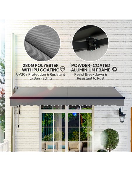 Outsunny 3.5 x 3(m) Electric Awning with Remote Controller, Aluminium Frame DIY Retractable Awning, UV30+ Sun Shade Canopy for G - pic 119680 | FastDaddyshop