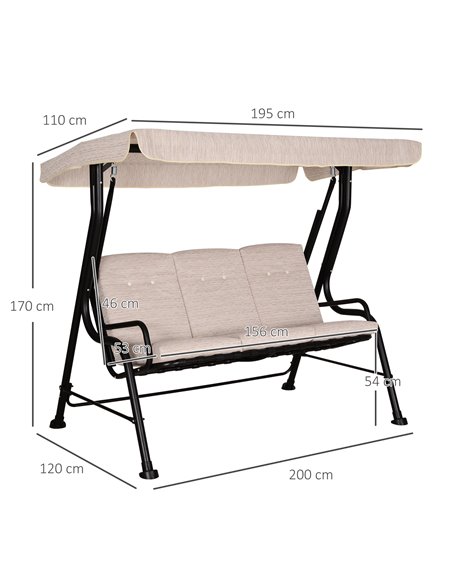 Outsunny 3 Seater Outdoor Garden Swing Chairs Thick Padded Seat Hammock Canopy Porch Patio Bench Bed - Beige - pic 11969 | FastDaddyshop