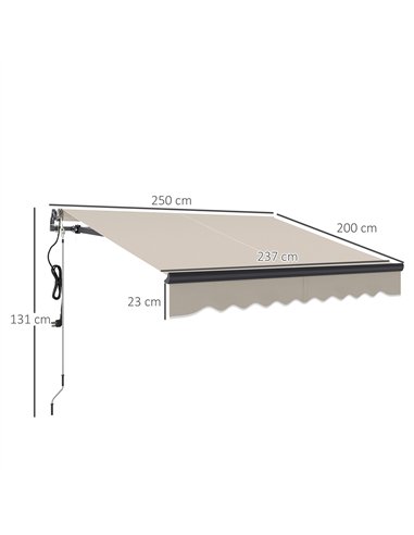 Outsunny 2.5 x 2m Electric Awning with Remote Controller, Aluminium Frame DIY Retractable Awning, UV30+ Sun Shade Canopy for Gar