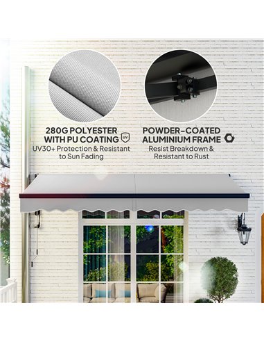 Outsunny 3.5 x 3(m) Electric Awning with Remote Controller, Aluminium Frame DIY Retractable Awning, UV30+ Sun Shade Canopy for G