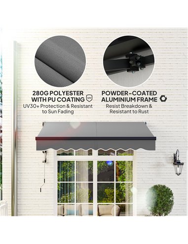Outsunny 2.5 x 2m Electric Awning with Remote Controller, Aluminium Frame DIY Retractable Awning, UV30+ Sun Shade Canopy for Gar