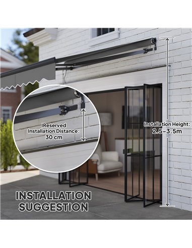 Outsunny 2.5 x 2m Electric Awning with Remote Controller, Aluminium Frame DIY Retractable Awning, UV30+ Sun Shade Canopy for Gar