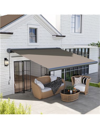 Outsunny 4 x 3(m) Full Cassette Electric Awning with Remote Controller, Aluminium Frame DIY Retractable Garden Awning, UPF50+ Su