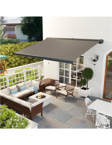 Outsunny 4 x 3(m) Full Cassette Electric Awning with Remote Controller, Aluminium Frame DIY Retractable Garden Awning, UPF50+ Su - pic 119729 | FastDaddyshop