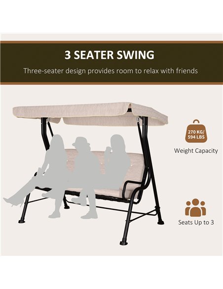 Outsunny 3 Seater Outdoor Garden Swing Chairs Thick Padded Seat Hammock Canopy Porch Patio Bench Bed - Beige - pic 11973 | FastDaddyshop