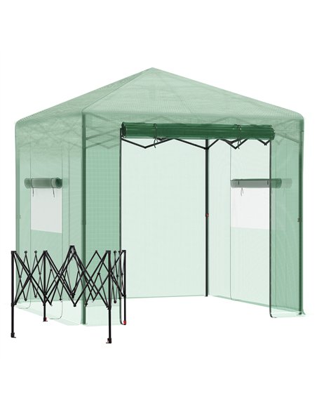 Outsunny Pop-up Small Greenhouse, Outdoor Walk-in Tomato Greenhouse with Carrying Bag, PE Cover, Steel Frame, Green, 2.4L x 1.8W - pic 119730 | FastDaddyshop