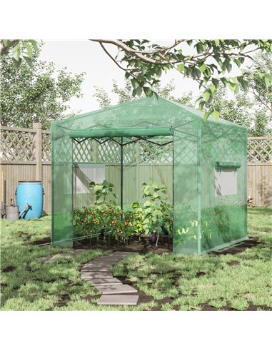 Outsunny Pop-up Small Greenhouse, Outdoor Walk-in Tomato Greenhouse with Carrying Bag, PE Cover, Steel Frame, Green, 2.4L x 1.8W