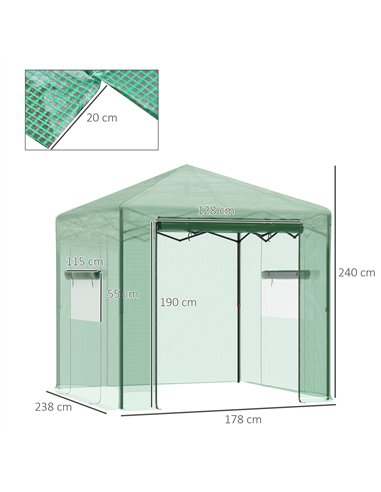 Outsunny Pop-up Small Greenhouse, Outdoor Walk-in Tomato Greenhouse with Carrying Bag, PE Cover, Steel Frame, Green, 2.4L x 1.8W