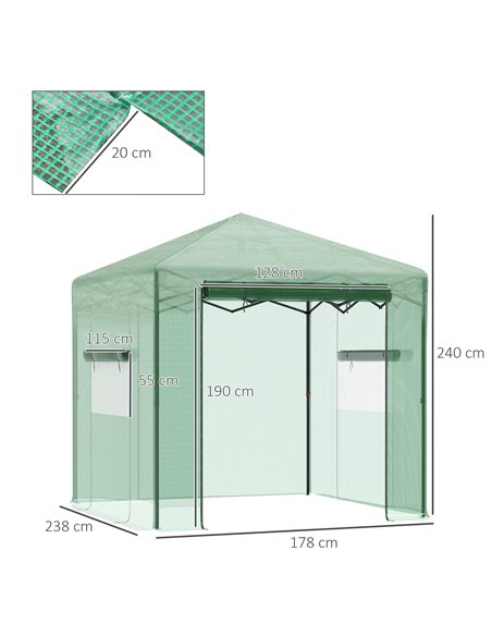 Outsunny Pop-up Small Greenhouse, Outdoor Walk-in Tomato Greenhouse with Carrying Bag, PE Cover, Steel Frame, Green, 2.4L x 1.8W - pic 119732 | FastDaddyshop