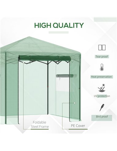 Outsunny Pop-up Small Greenhouse, Outdoor Walk-in Tomato Greenhouse with Carrying Bag, PE Cover, Steel Frame, Green, 2.4L x 1.8W