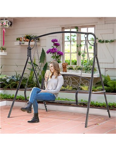 Outsunny Garden 2-Seater Metal Swing Chair Bench Modern Style Outdoor Sling Seat, Black
