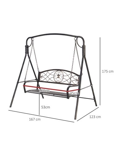 Outsunny Garden 2-Seater Metal Swing Chair Bench Modern Style Outdoor Sling Seat, Black