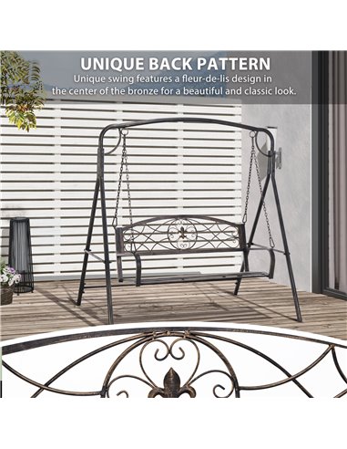 Outsunny Garden 2-Seater Metal Swing Chair Bench Modern Style Outdoor Sling Seat, Black