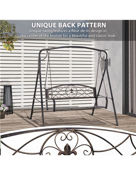 Outsunny Garden 2-Seater Metal Swing Chair Bench Modern Style Outdoor Sling Seat, Black - pic 11979 | FastDaddyshop