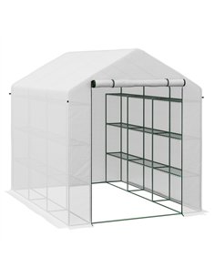 Outsunny 8 x 6ft Walk-In Greenhouse, with Shelves - White