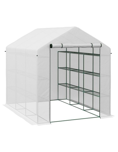 Outsunny 8 x 6ft Walk-In Greenhouse, with Shelves - White - pic 119793 | FastDaddyshop