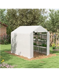 Outsunny 8 x 6ft Walk-In Greenhouse, with Shelves - White 2