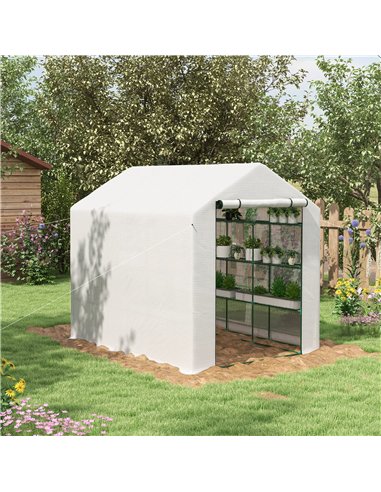 Outsunny 8 x 6ft Walk-In Greenhouse, with Shelves - White