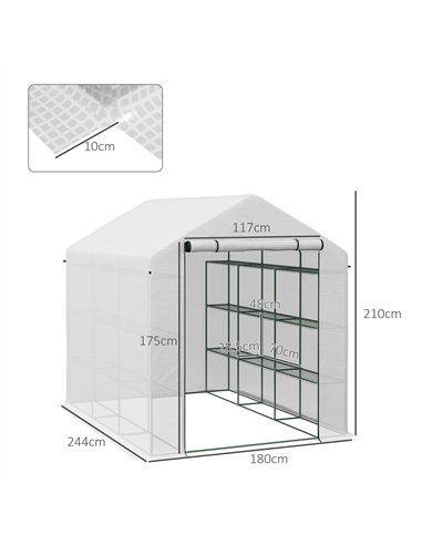 Outsunny 8 x 6ft Walk-In Greenhouse, with Shelves - White