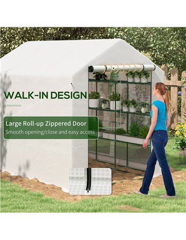 Outsunny 8 x 6ft Walk-In Greenhouse, with Shelves - White