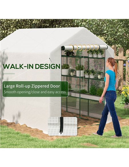 Outsunny 8 x 6ft Walk-In Greenhouse, with Shelves - White - pic 119797 | FastDaddyshop