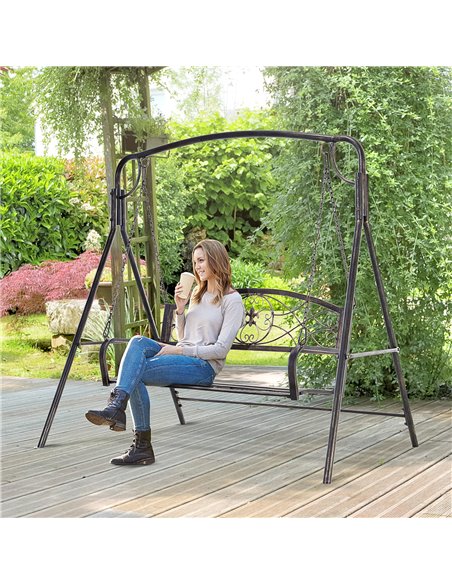 Outsunny Garden 2-Seater Metal Swing Chair Bench Modern Style Outdoor Sling Seat, Black - pic 11980 | FastDaddyshop